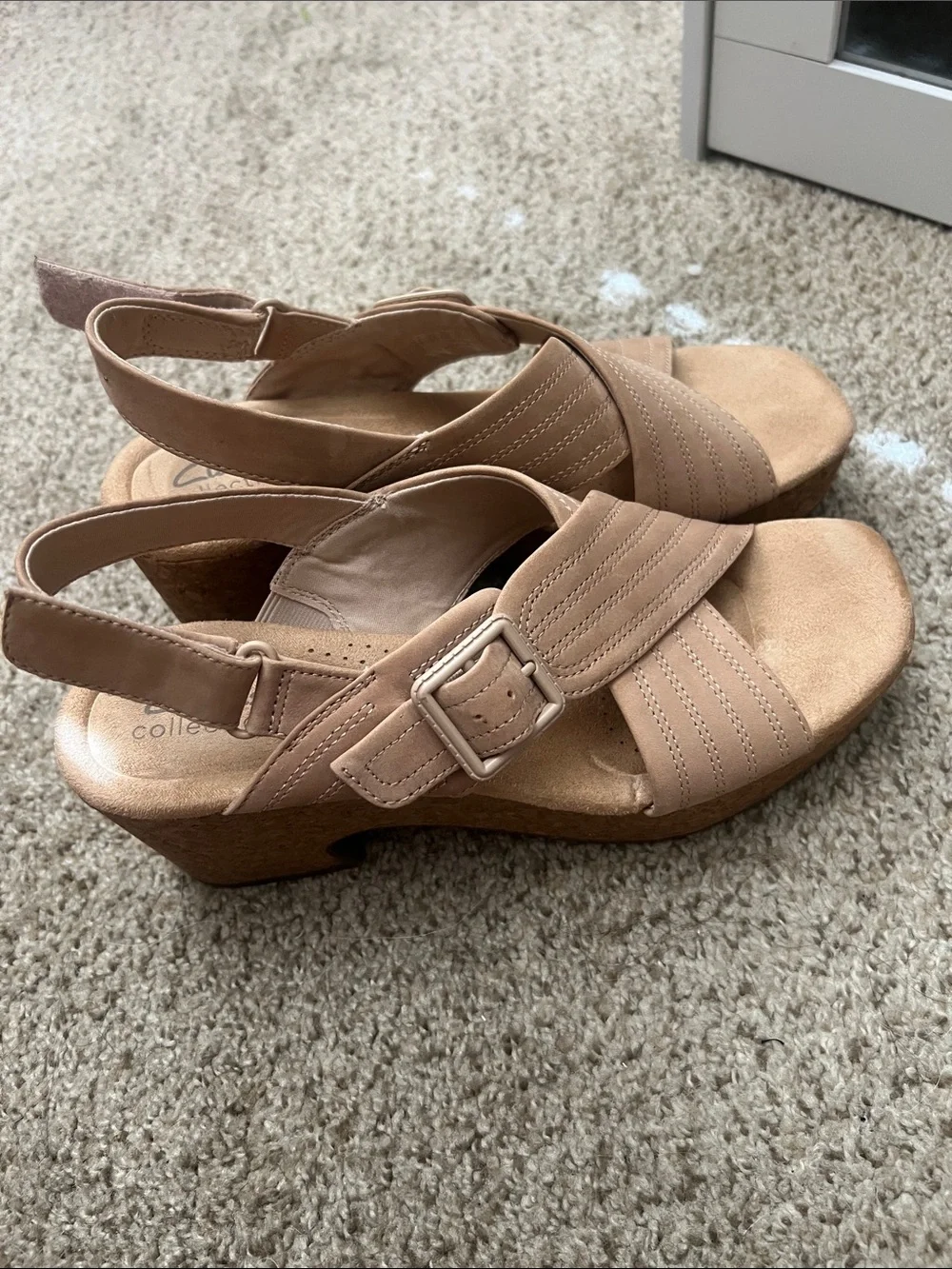 Clarks Women's Beige/Tan Slingback Wedge Sandals